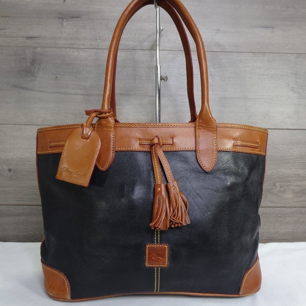 Dooney & Bourke Black Brown Leather Tote Shoulder Bag Handbag